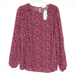 LUSH Madison Back Detail Blouse Burgundy Abstract Animal Print Size 2X